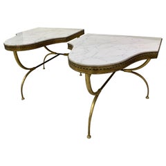 Pair of Matching French Gilt Bronze and Marble Piano Shaped Side Tables