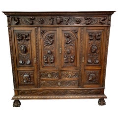 Used 18th Century French Exquisitely Carved 4 Door Storage Cabinet Cupboard