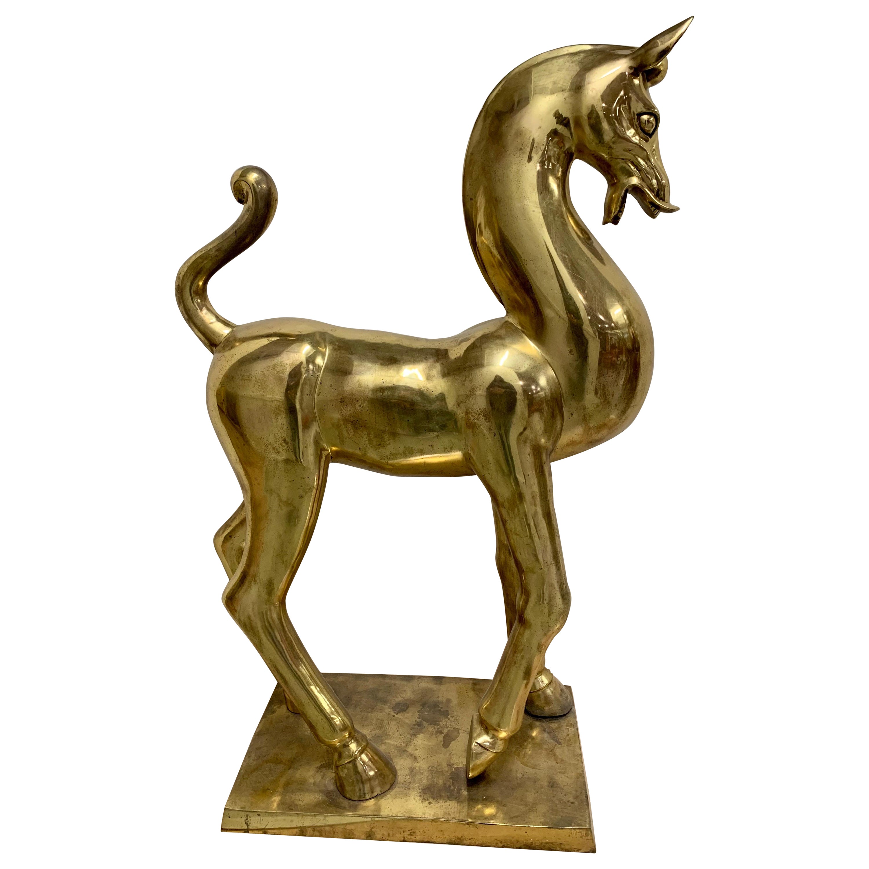 Extra Large Art Deco Brass Horse Statue Scupture