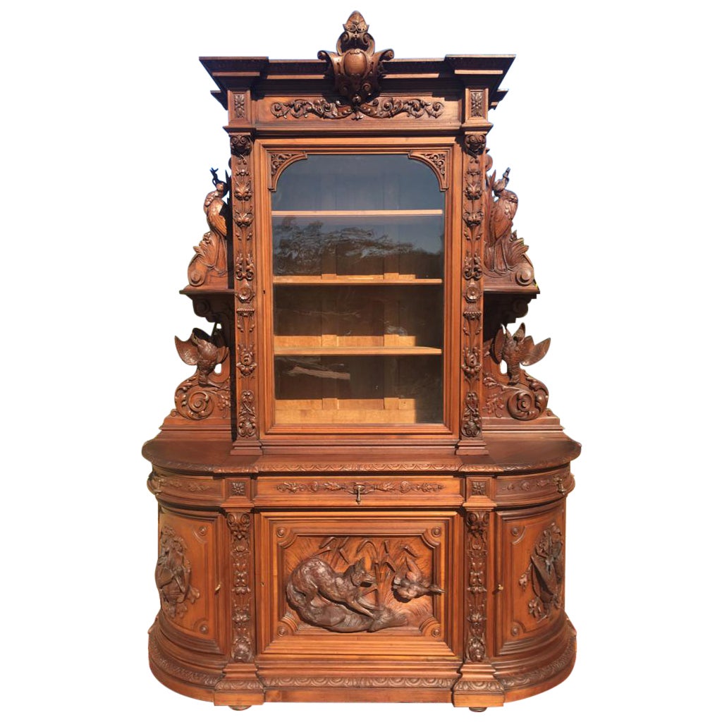 19th Century, Carved Walnut Hunting Buffet