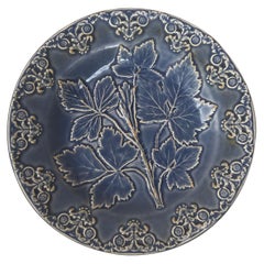 19th Century English Majolica Blue Leaves Plate