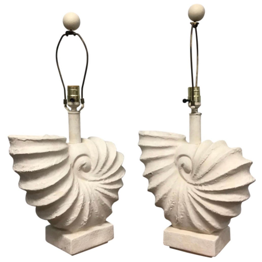 Vintage Plaster Nautilus or Ammonite Lamps, a Pair