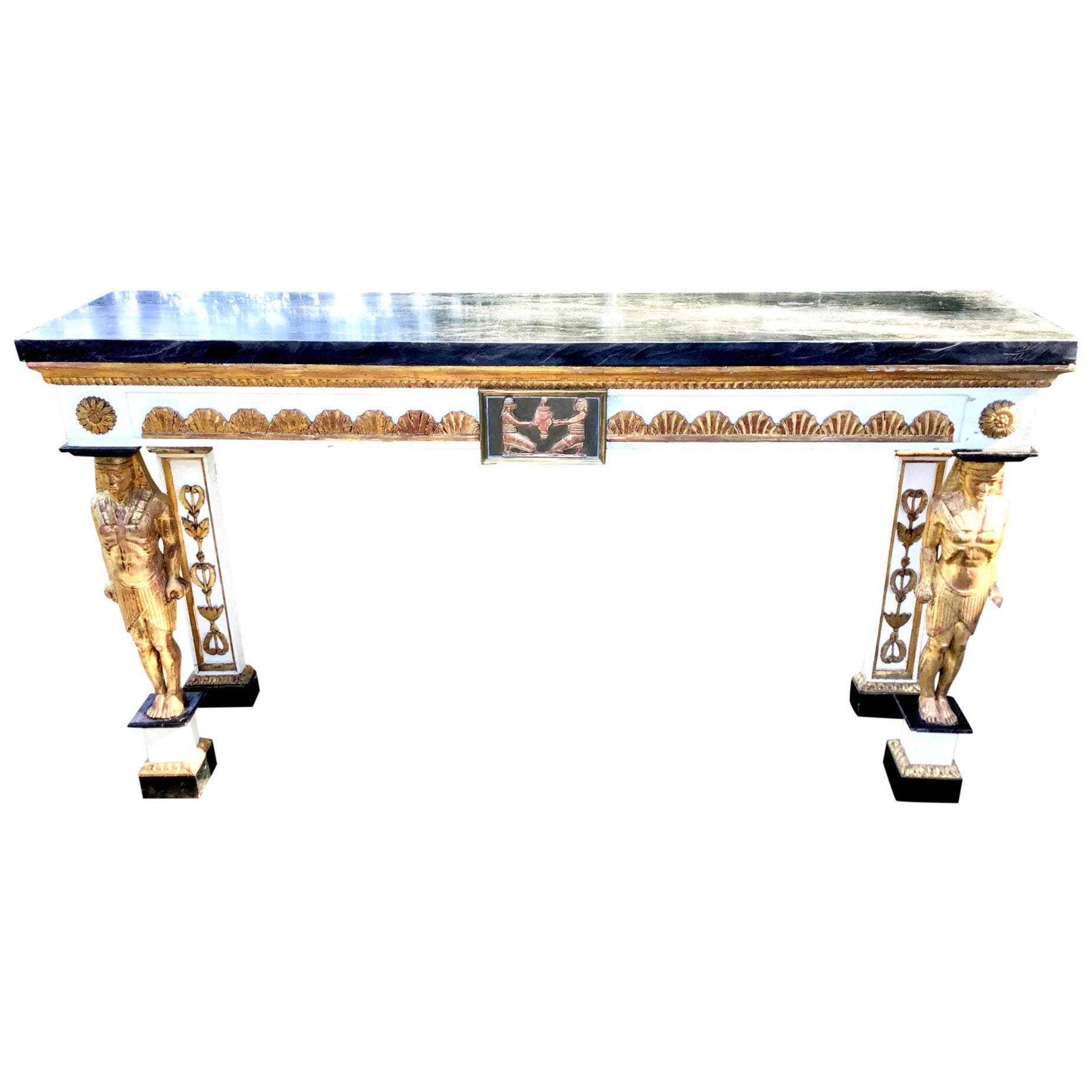 Egyptian Revival Carved and Giltwood Console Table