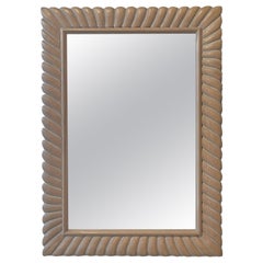 Contemporary Large & Elegant Rectangle Carved Blonde Wood Wall Mirror