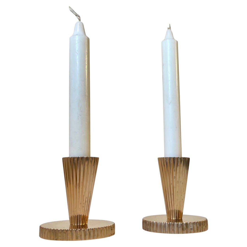 Art Deco Candlesticks in Fluted Bronze by Tinos, 1930s