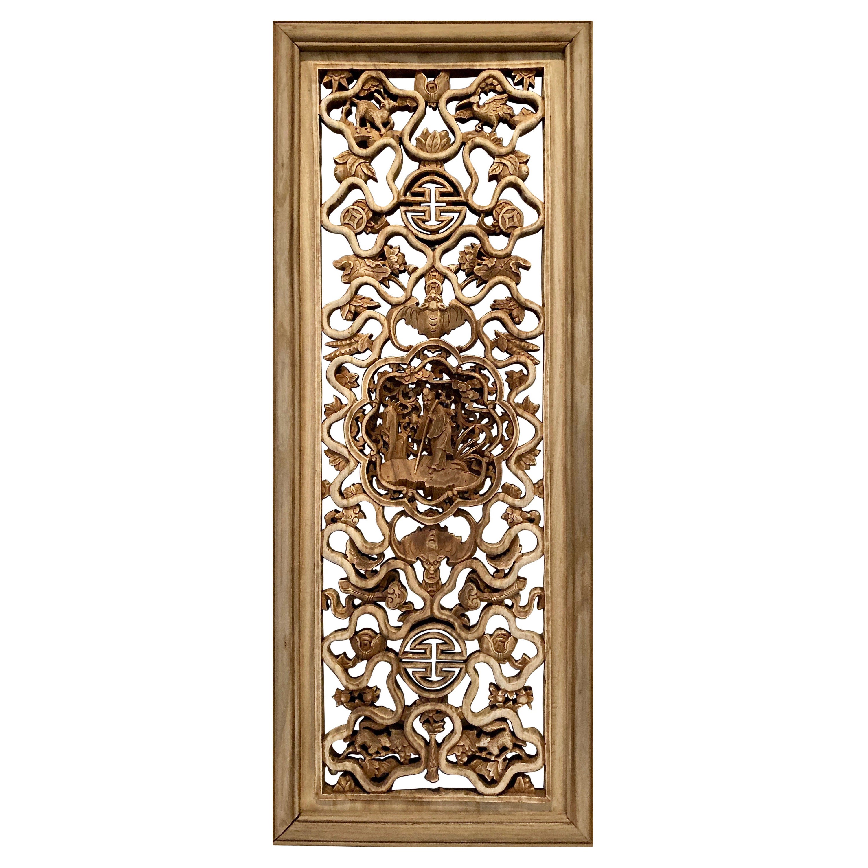 Chinese Decorative Wood Carved Panel For Sale