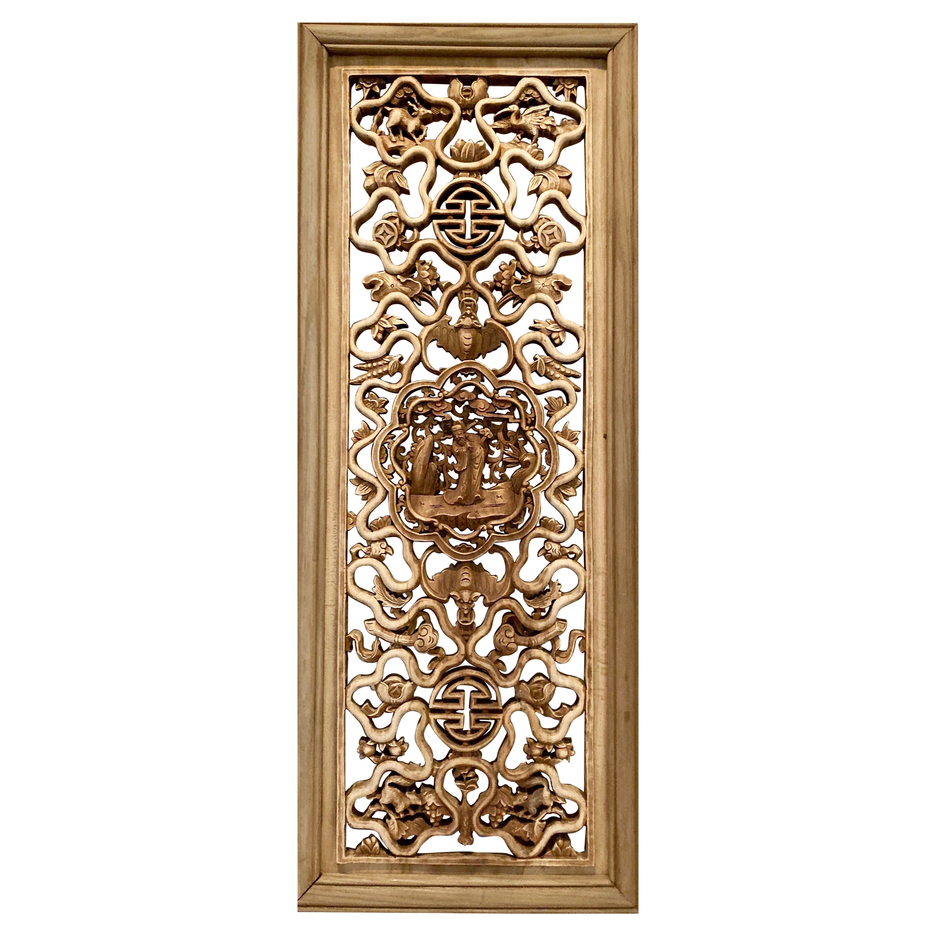 Chinese Decorative Carved Wood Panel For Sale