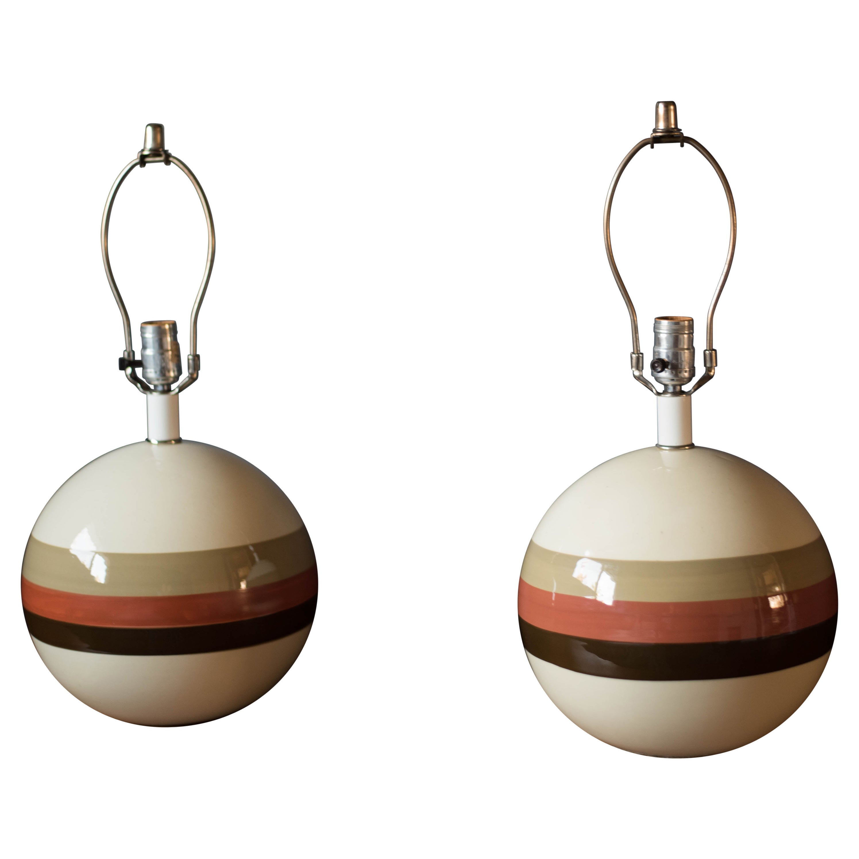 Pair of Vintage Mod Round Ceramic Accent Lamps