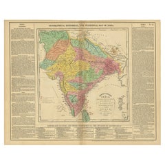 Antique Map of India with Summary of Battles of Genghis Khan, 1821