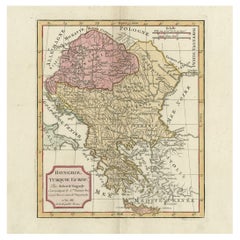 Antique Old Engraved Map of Hungary, European Balkan Countries, Greece and Crete, 1806