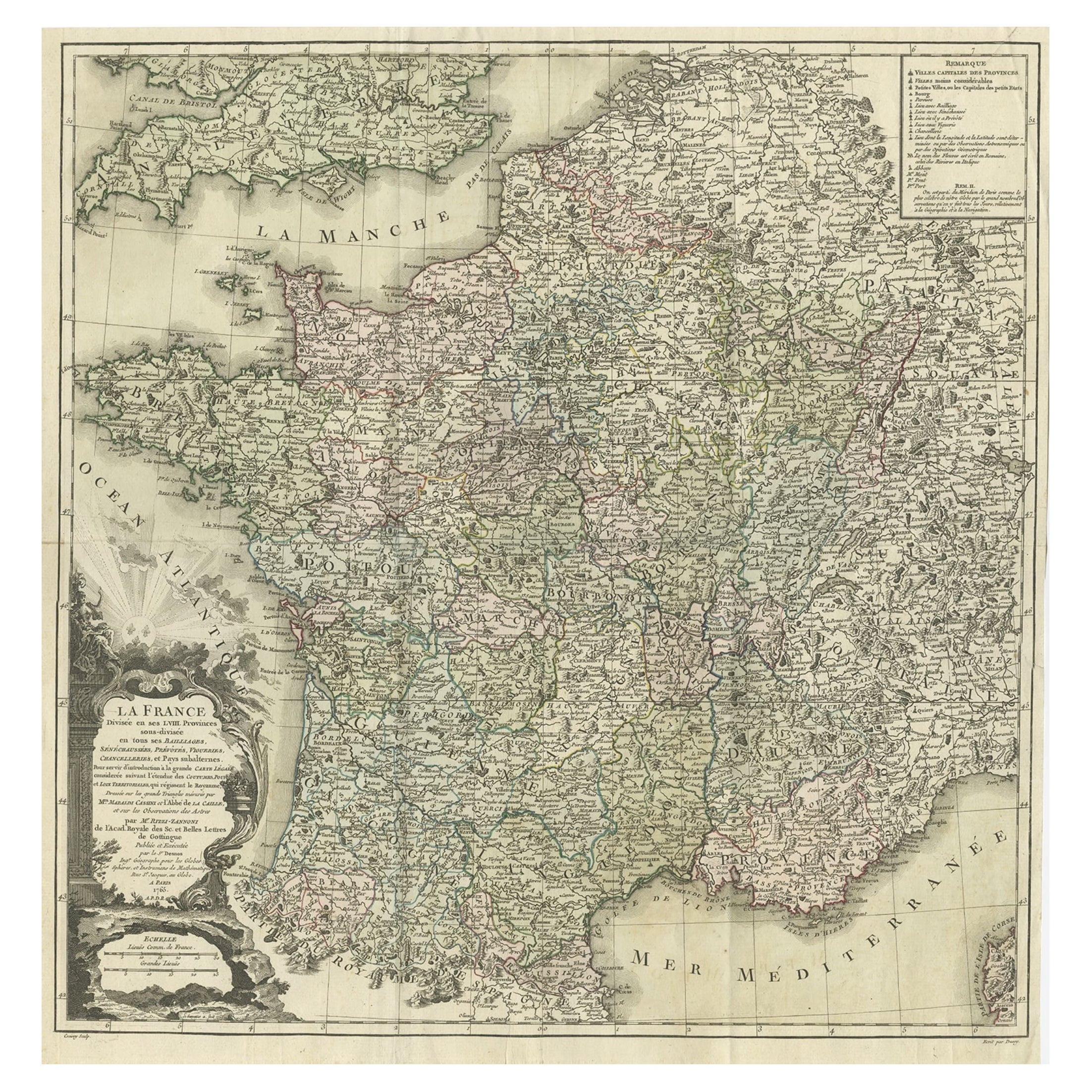 Antique Map of France by Zannoni, 1765 For Sale