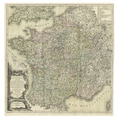 Antike Karte von Frankreich von Zannoni, 1765, antik