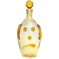 Vintage Fratelli Toso Murano Yellow Orange Face Italian Art Glass Midcentury Decanter