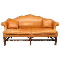 Chippendale Style Camel Back Leather Sofa