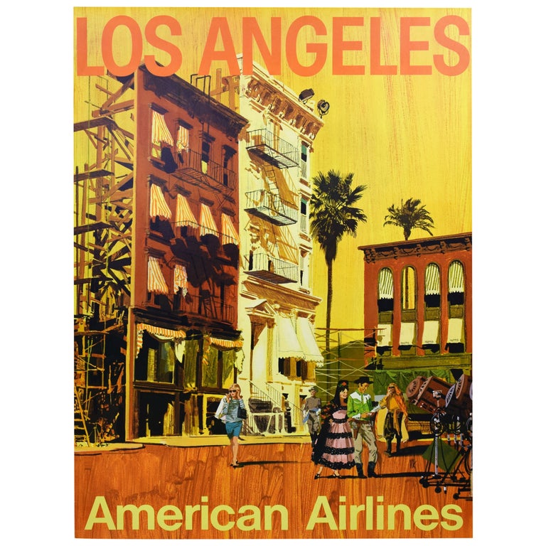 Original 1960’s American Airlines Los Angeles Travel Poster For Sale