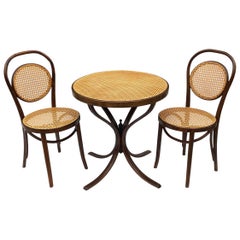 Mid-Century Modern Bentwood Cane Dining Chair & Table Set after Michael Thonet