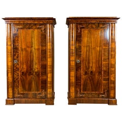Antique 19th Century Biedermeier Marquetry Nutwood Cabinets, Hungary, circa 1830
