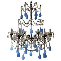Rare Periwinkle Purple Lavender Opaline Drops Beaded, Chandelier, circa 1920