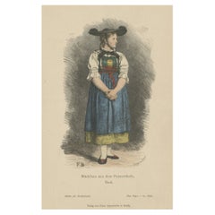 Antique Costume Print of a Girl from Val Pusteria, South Tirol, Italy, c.1880