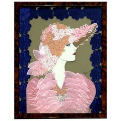 Vintage Collage Picture in Satin Lace and Applications with Woman Figure, 1980s
