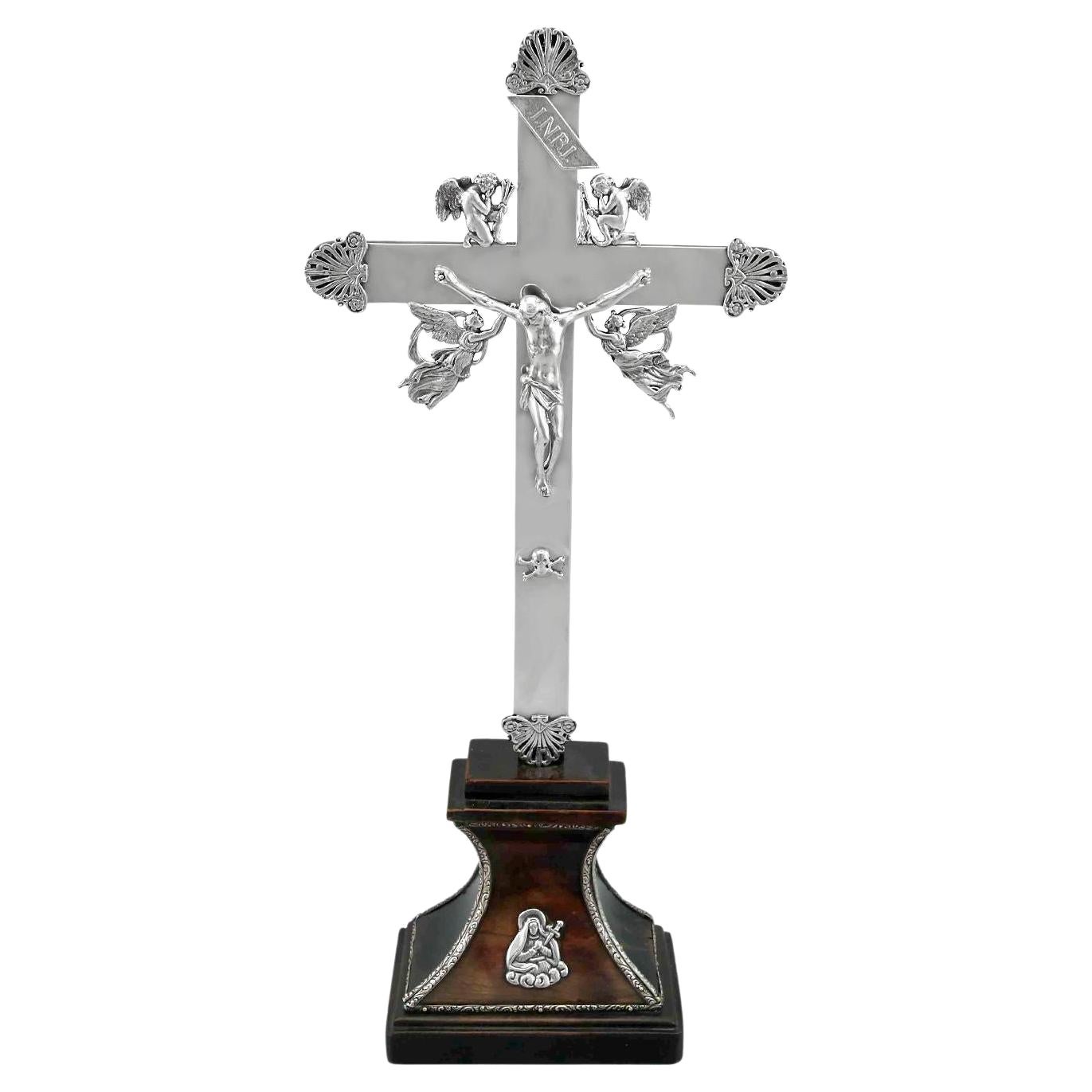 Antique Italian Silver Travelling Crucifix For Sale
