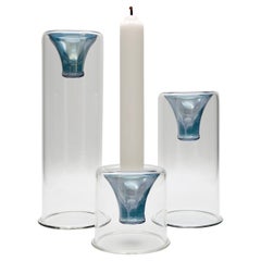 21th Century Hand-crafted Glass Candlesticks, Blue color, Kanz Architetti