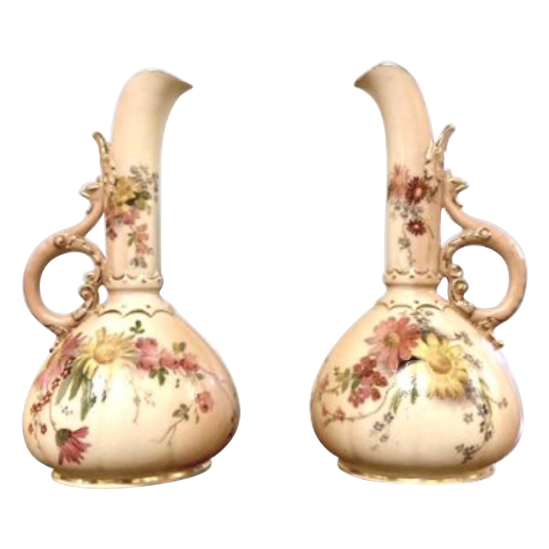 Pair of Antique Royal Worcester Blush Ivory Vases For Sale