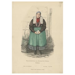 Antiker Kostümdruck eines deutschen Bauern Mädchens aus Neuland in der Nähe von Hamburg, um 1880