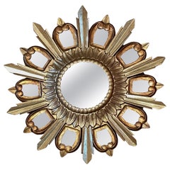 Sunburst Starburst gilded wood Mirror, Italy, circa 1950s