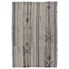 Stripe Design Turkish Vintage Flat-Weave Rug in Shades Grey, Brown, and Lavender
