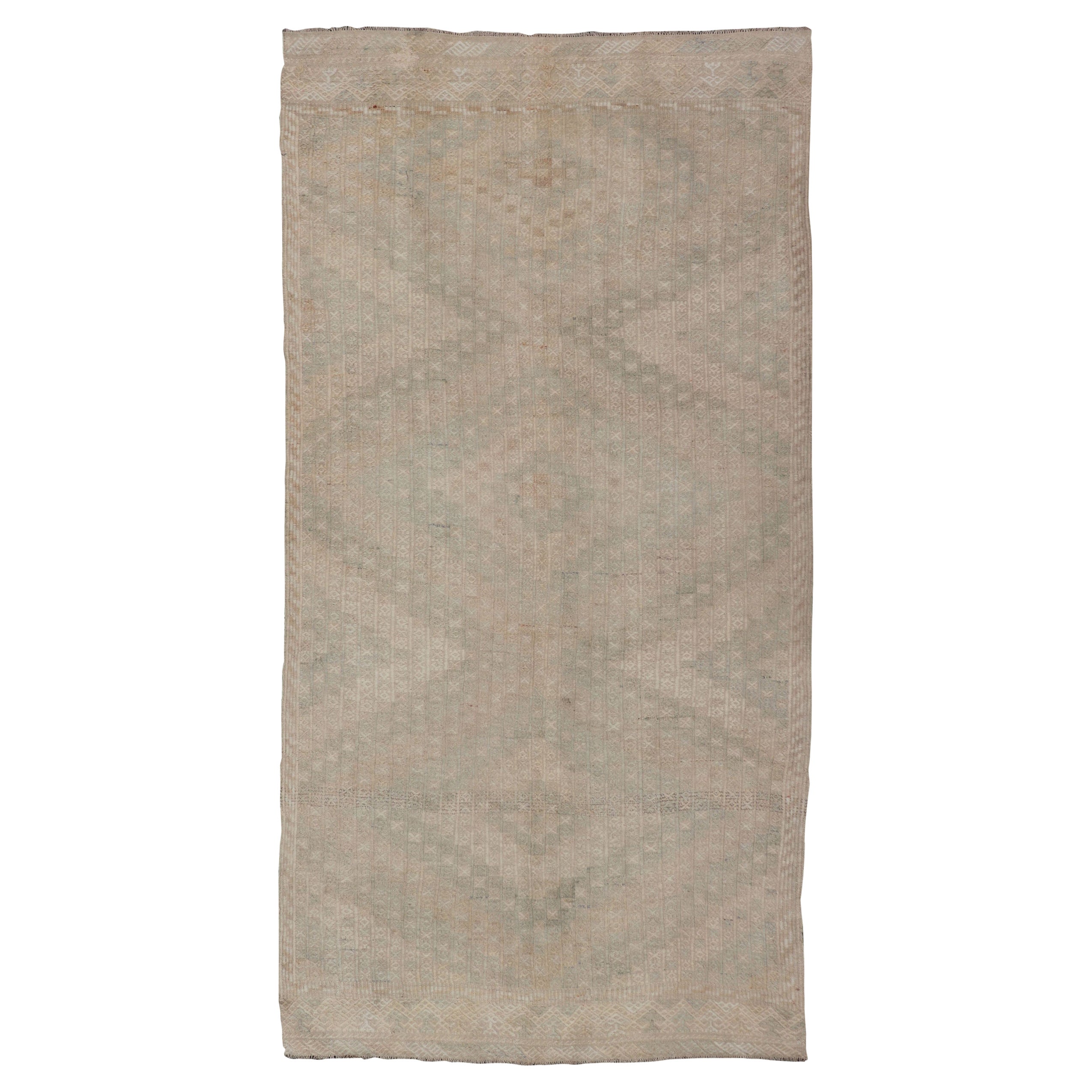 Vintage Gallery Turkish Embroidered Rug with Geometric Design in Soft Tones