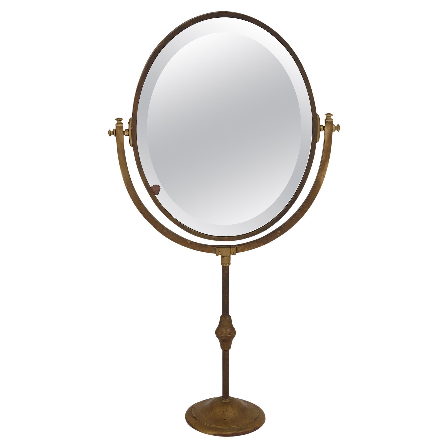 Antique Brass Oval Table Mirror For Sale at 1stDibs