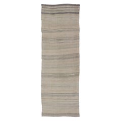 Vintage Turkish Kilim Runner with Stripes and Modern Design in Muted Colors