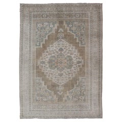 Vintage Oushak Rug from Turkey with Muted Colors and Floral Medallion