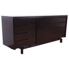 Edmond Spence Swedish Modern Black Lacquered Sideboard Credenza, Refinished