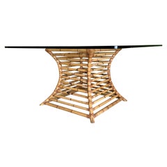 Rattan Pedestal Dining Table by Henry Olko, circa 1975