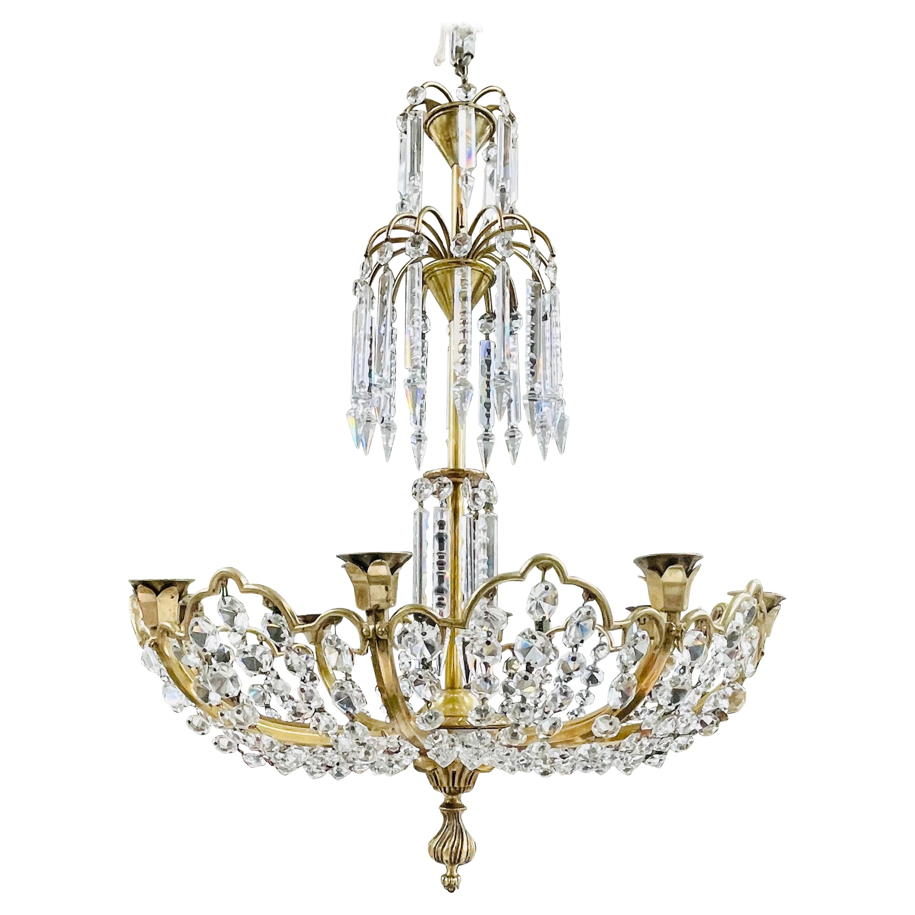 Fountain Cut Crystal Chandelier For Sale