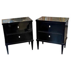 Pair of German Biedermeier Style Black Lacquered Side Tables