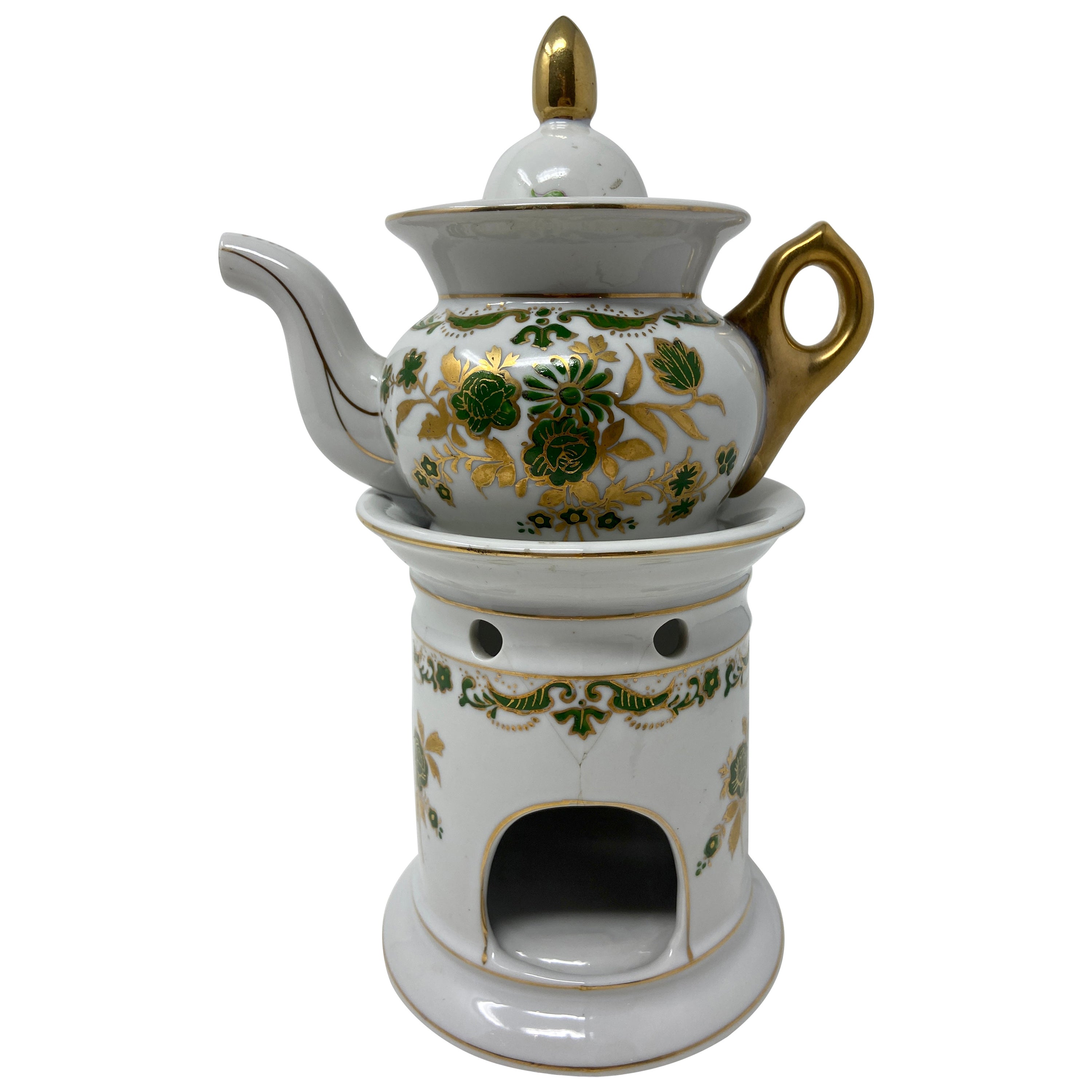 Ancienne lampe de nuit en porcelaine française Vieux Paris « Veilleuse » ou chaudron à thé