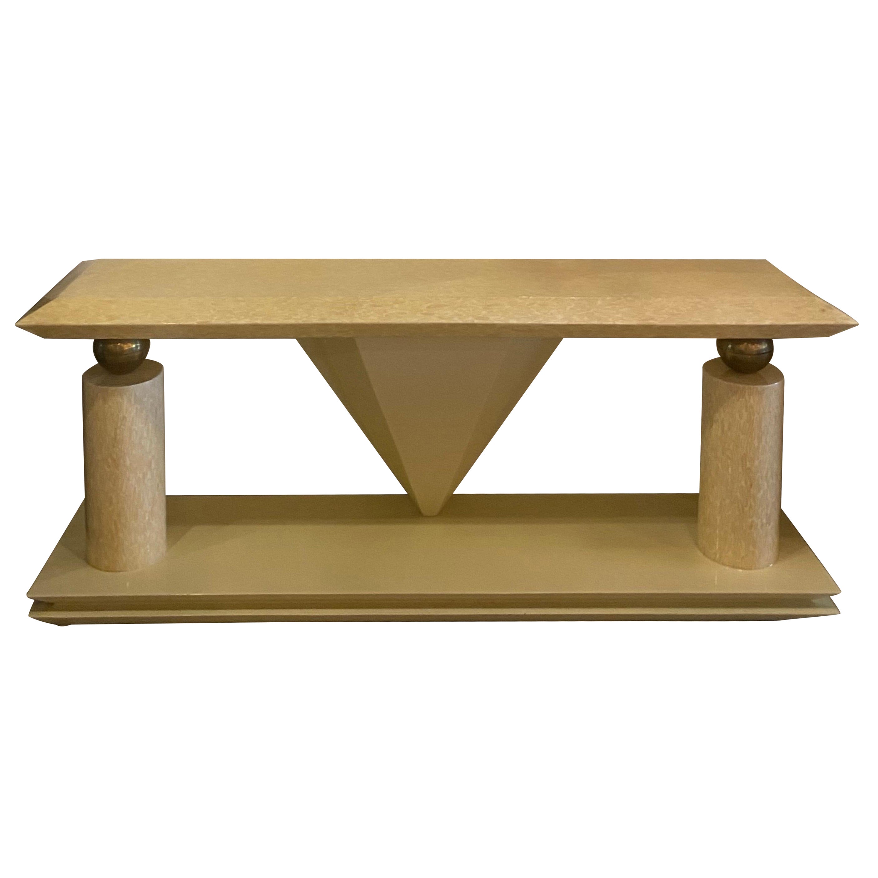 Grande table console vintage en bois de cervidé et laiton de style Enrique Garcel