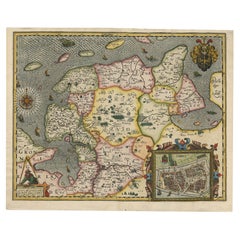 Stunning Decorative Antique Map of East Frisia with an Inset of Emden, c.1610
