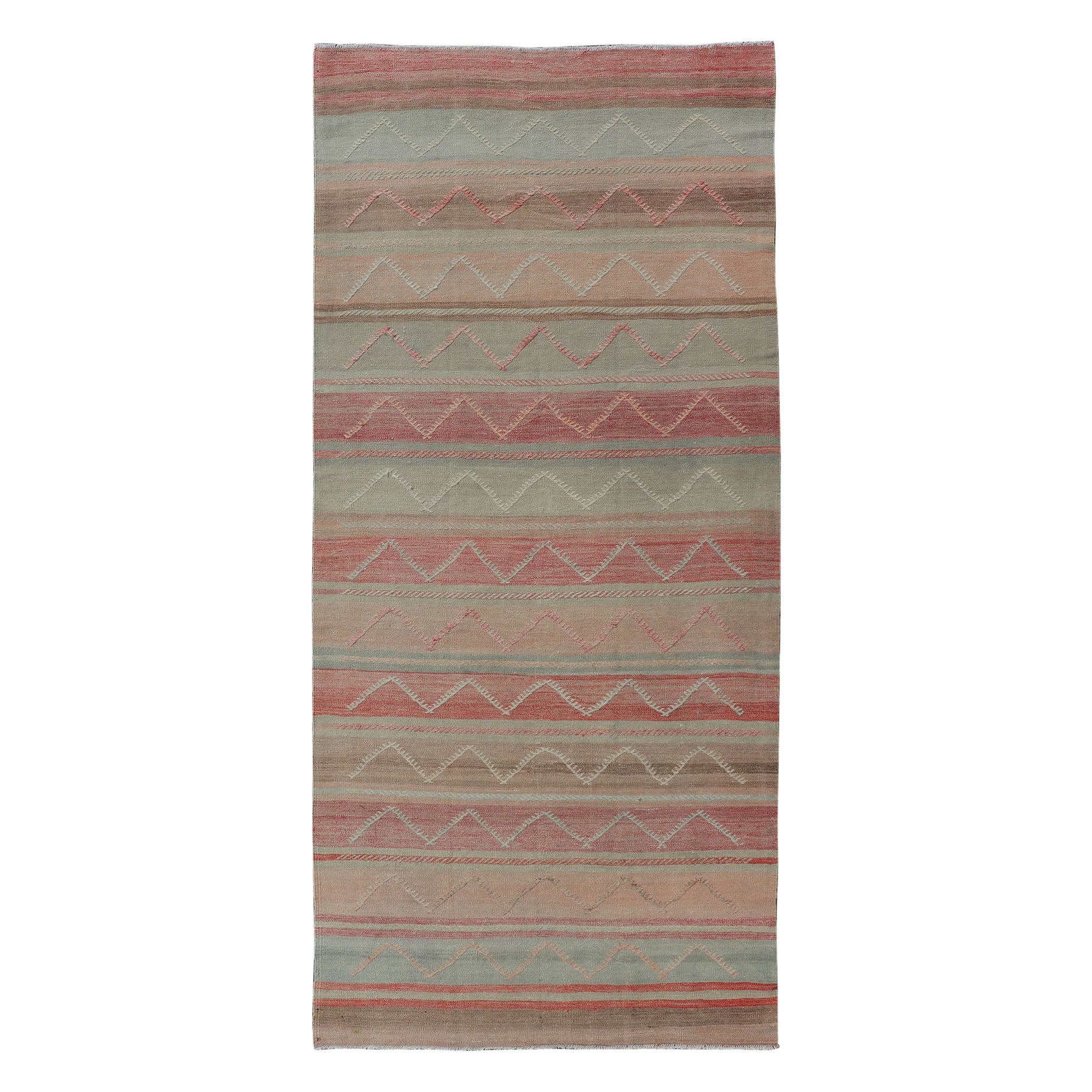 Multicolored Vintage Gallery Turkish Large Kilim Rug with Stripe Design For Sale