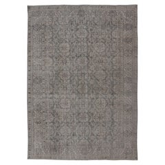 Vintage Turkish Distressed Rug with All-Over Floral Design in Neutral Colors