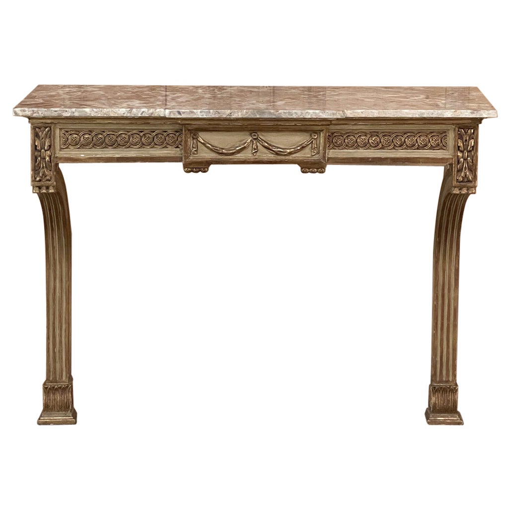 19th Century French Louis XVI Marble Top Painted Console For Sale