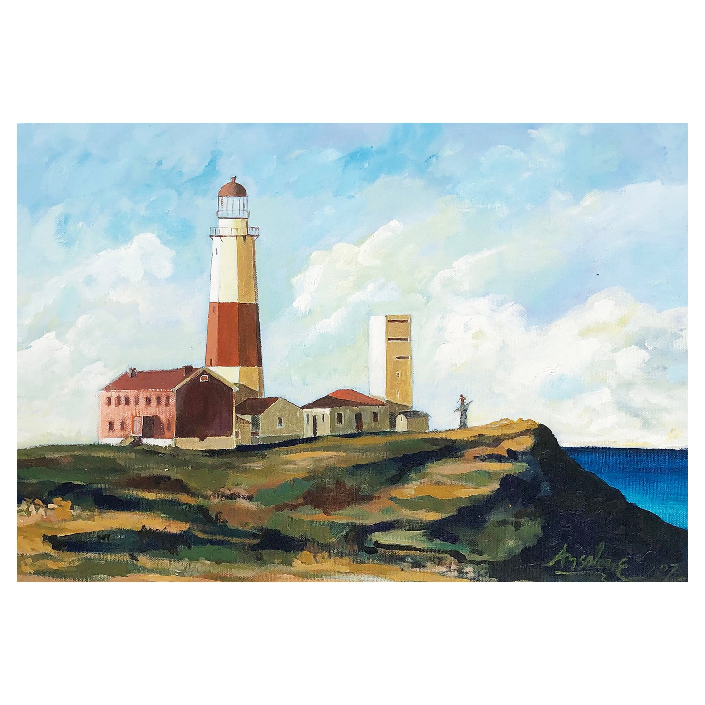 Jose Maria Ansalone Montauk Point Lighthouse Painting on Canvas, 2007 For Sale