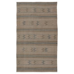 Vintage Turkish Flat-Weave with Embroideries in Earth Tones and Blue