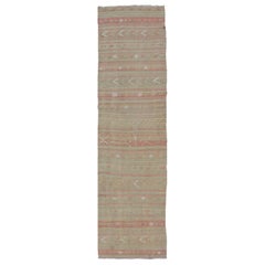 Vintage Striped Turkish Kilim Runner with Stripes in Tan, Ivory, & Light Coral