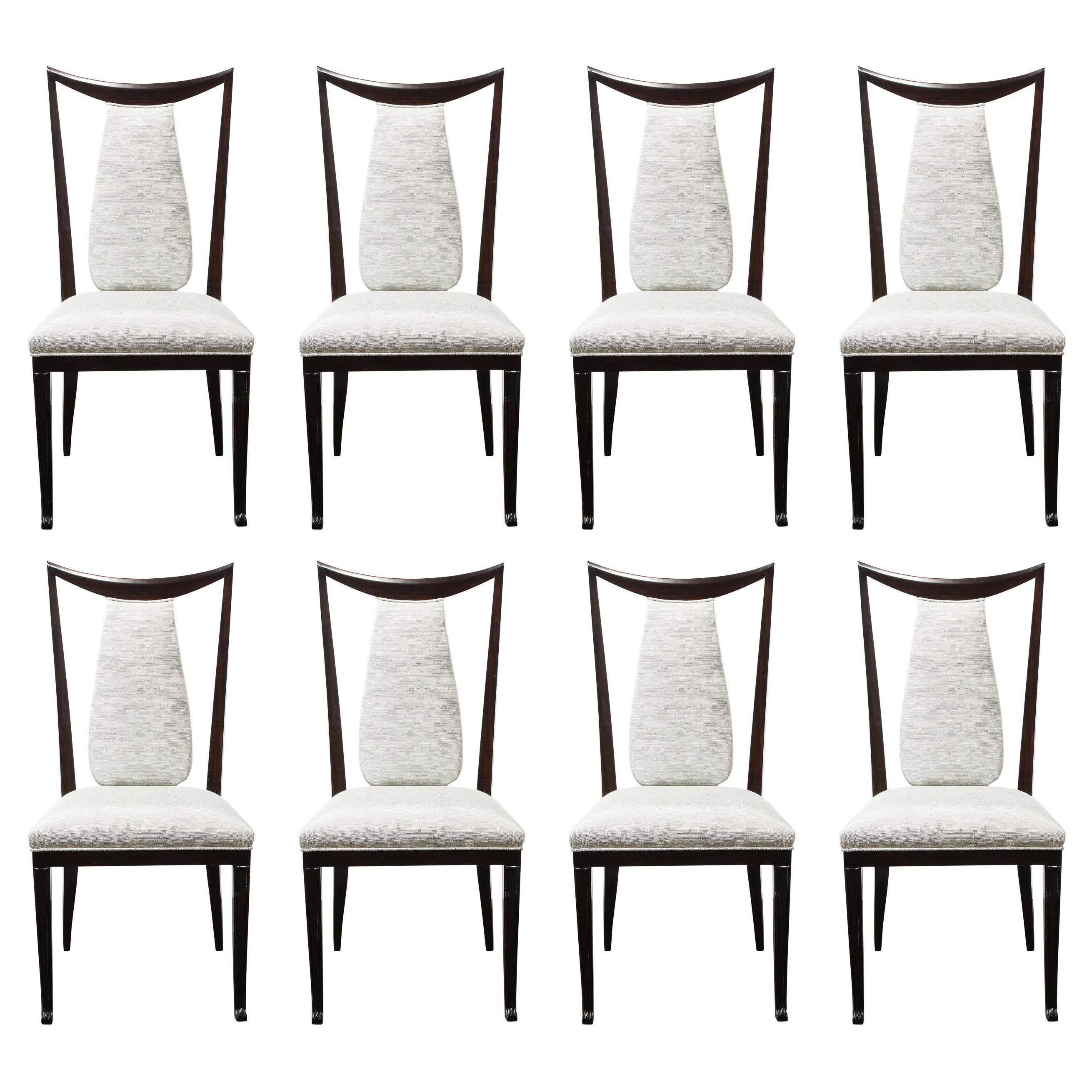 Set of Eight Italian Mid-Century Modern Open Form Ebonized Walnut Dining Chairs