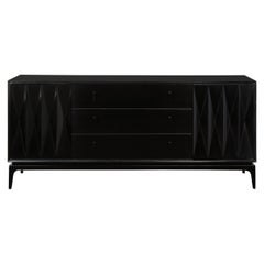 Mid Century Modern Ebonized Walnut Diamond Front Credenza/ Sideboard