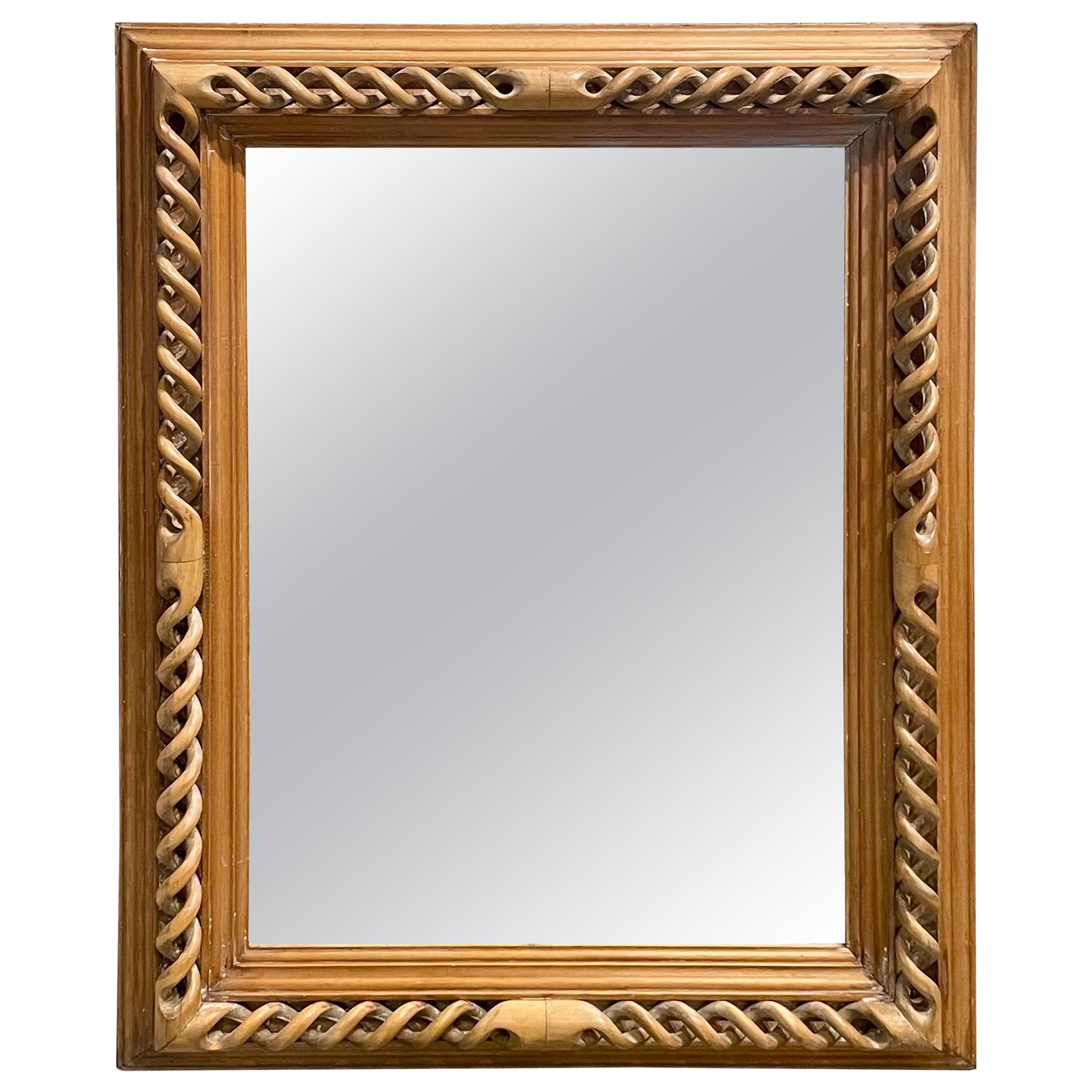 Carved Blonde Wood Wall Mirror For Sale